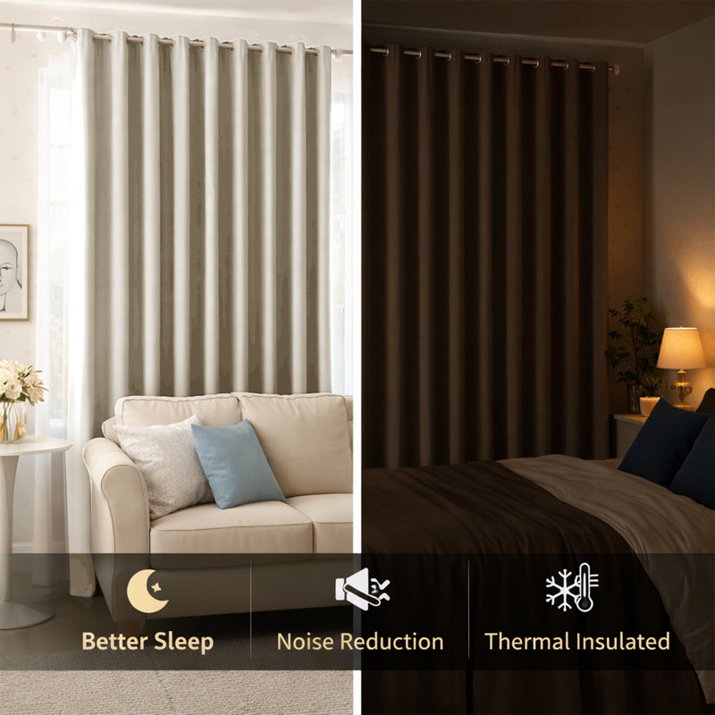 100% Room Darkening Blackout Drapes for Bedroom & Living Room, Cream, 228cm Width x 228cm Drop