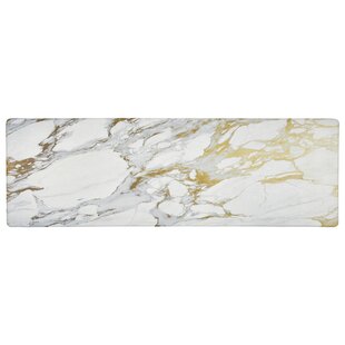 White Gold Marble Small Kitchen Mat for Floor PVC Leather Kitchen Rug  Waterproof