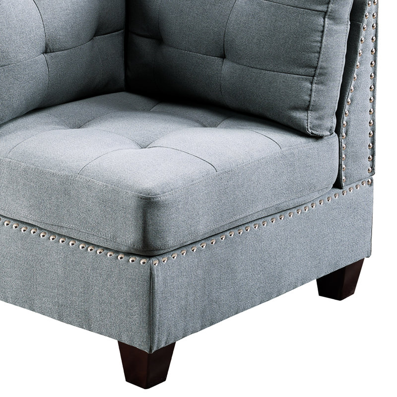 Gray 2Pc Modular : Linen-Like Fabric & Wood Armchairs In Gray: Chair Pillar