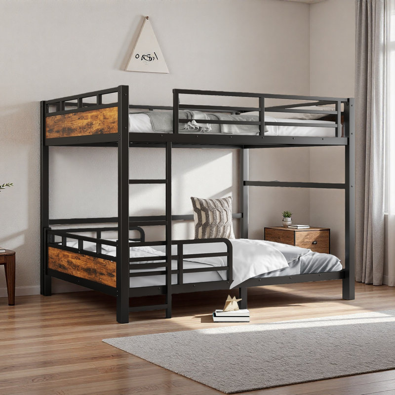 Queen Over Queen Metal Bunk Bed/Metal Loft Bed And Metal Platform Beds,With Raised Security Fence