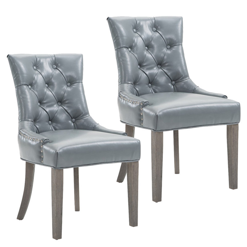 52.71cm H Tufted Polyurethane Upholstered Side Chair in Grey, Grey