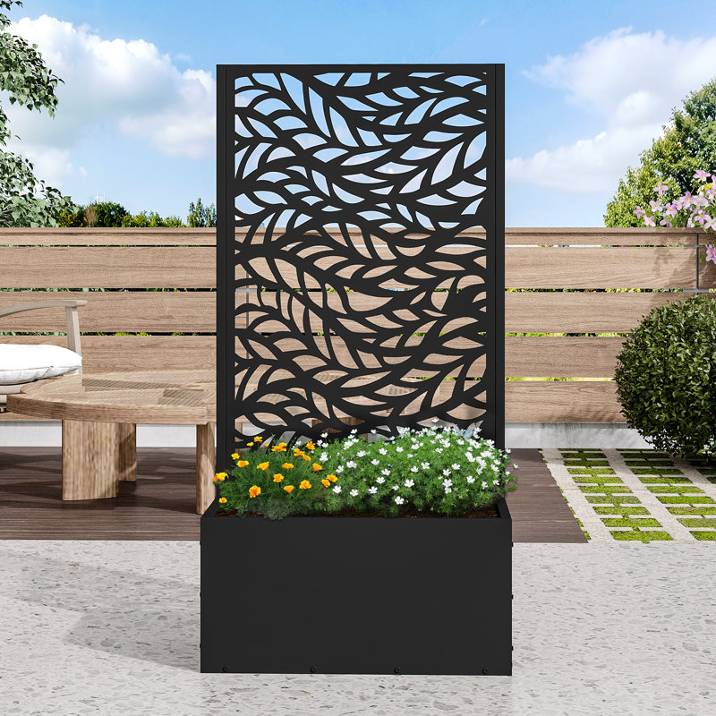 Outdoor Metal Rectangular Individual Planter Box with Trellis for Climbing Plants, 59" H x 30" W x 11" D