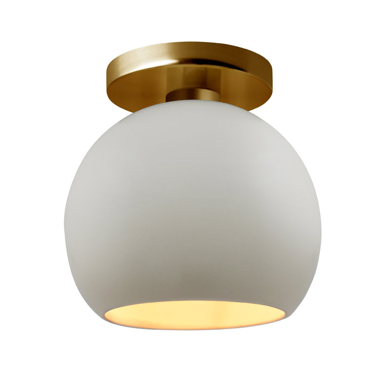 Plafonnier semi-encastré en céramique Dottie, H 9 po x l 10 po x P 10 po, Blanc mat / or champagne / laiton poli