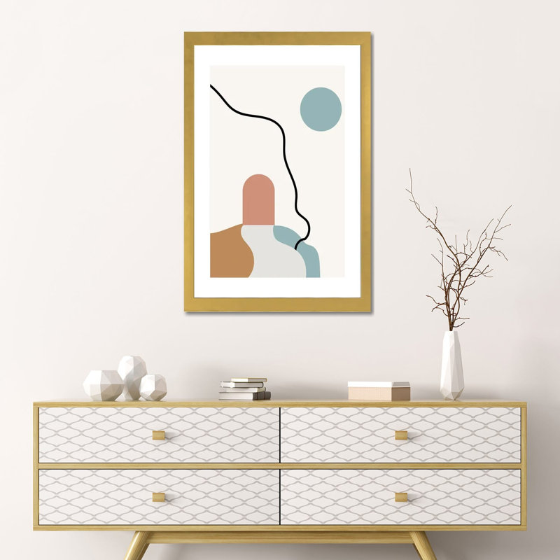 "Boho Terracota Road" par Mambo art studio-impression, H 24 po x l 16 po x p 1 po, Blanc, Papier encadré doré
