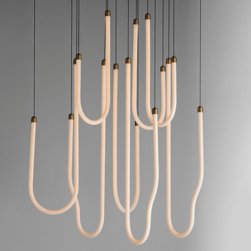 Luminaire suspendu à lumières multiples Soleil, Laiton vieilli naturel, H 33,25 po x l 35,5 po x P 35,5 po, 8