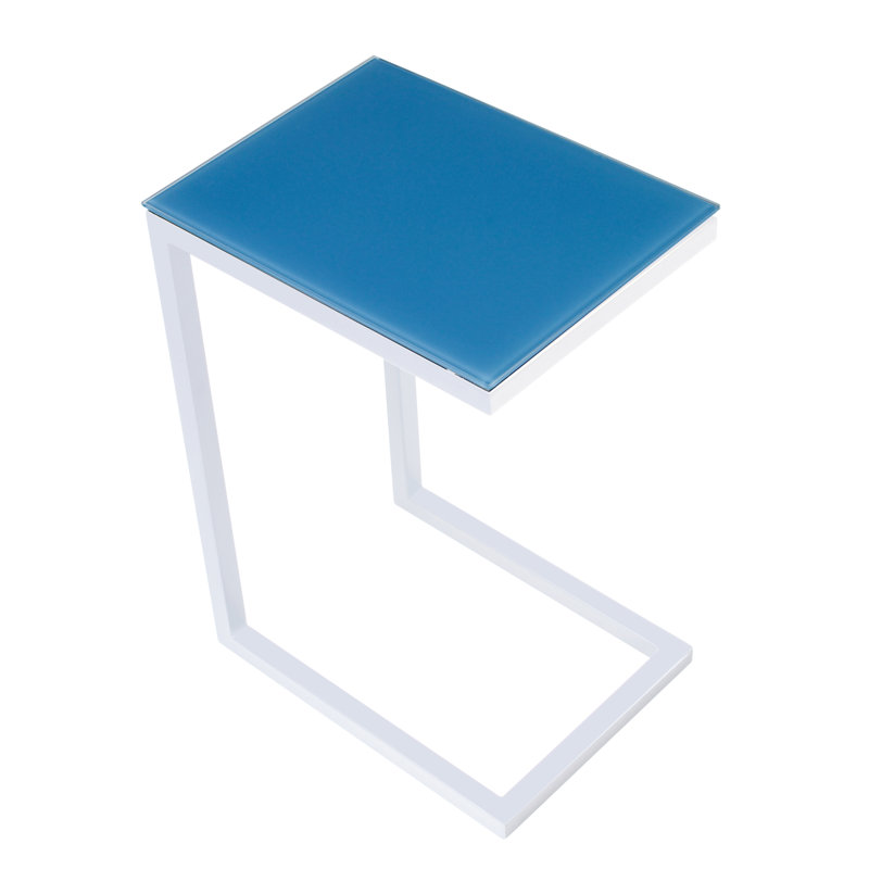 Stretford Glass Top End Table, White, White