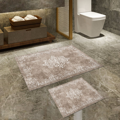 Ensemble de luxueux tapis de bain (2 pièces), gris taupe, 19,7 po x 23,6 po et 23,6 po x 39,4 po | 100% polyester, 30,0 oz / verge carrée | Dessous antidérapant, antibactérien, facile à nettoyer, lavable à la machine, idéal pour la décoration de salle de bain