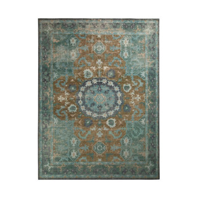 Rug & Kilim’S Distressed Oriental Rug - Blue And Brown Medallion Pattern