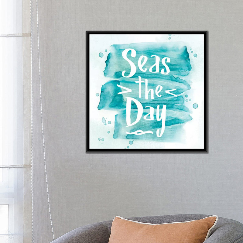 « mers the day », art textuel sur toile, H 18 po x l 18 po x P 1,5 po, Toile avec cadre noir, Pas de tapis