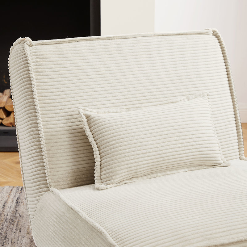 Drayk 90''W 3-Piece Upholstered Modular Sofa With Solid Wood Base and Pillows, Off White Chenille