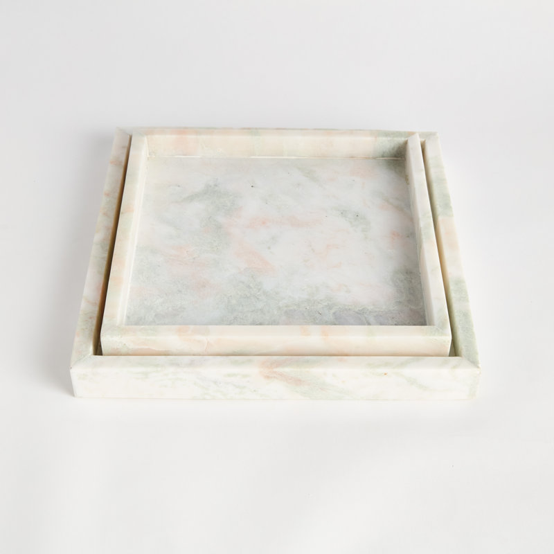 Grand plateau carré en marbre vert et blanc Verdigris, Grand