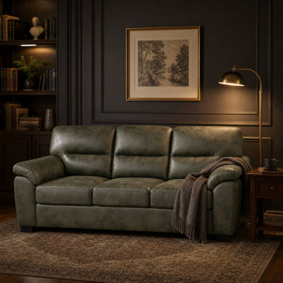 81" Modern 3-Seater Sofa with Foil Fabric Upholstery, Padded Armrests, Ergonomic Backrest & Black Triangular Legs for Living Room（Green）