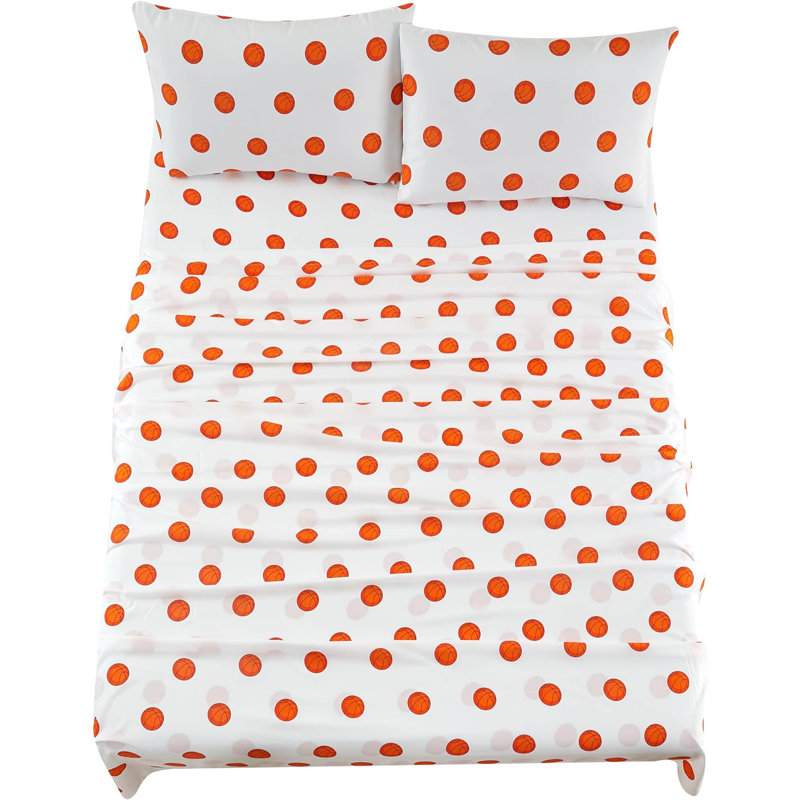 Twin White and Orange Microfiber Basketball Sheet Set
