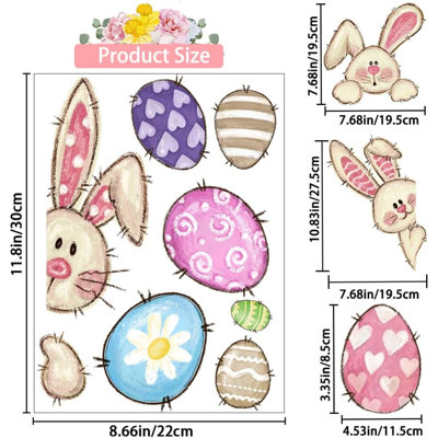 6 feuilles d'autocollants décoratifs pour fenêtres de Pâques, motif œufs de Pâques avec lapin. Autocollants double face imperméables et réutilisables, motif œufs et lapins peints à l'huile, pour la maison, le bureau, l'école, les fêtes de printemps et la décoration de vitrines.