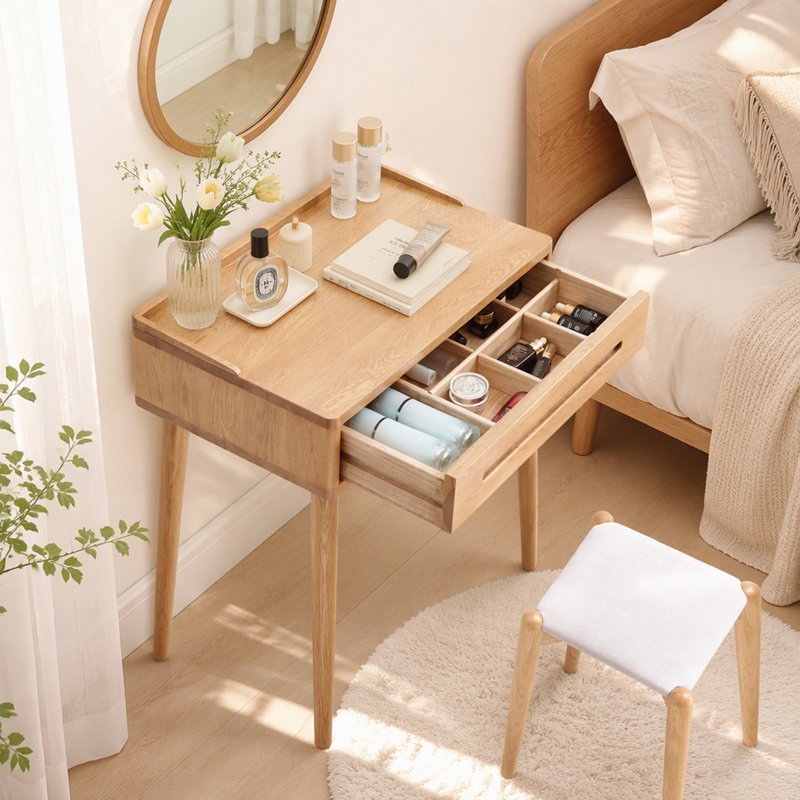 Commode bistro en bois massif, bureau compact 100 % bois massif avec tiroir de rangement, fini naturel, commode multifonctionnelle
