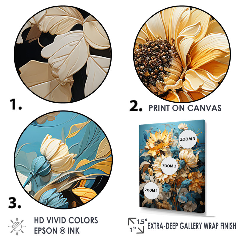 «Azure Fields Sunflowers IV» sur toile, Toile tendue, H 32 po x l 24 po x P 1 po