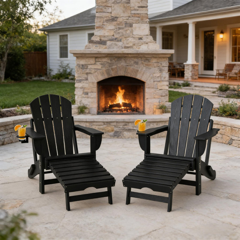 Ensemble de 2 chaises d'extérieur pliantes pour foyer d'extérieur, Noir