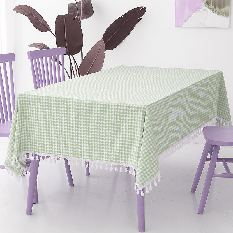 Yaely Square Houndstooth Cotton Tablecloth, Green