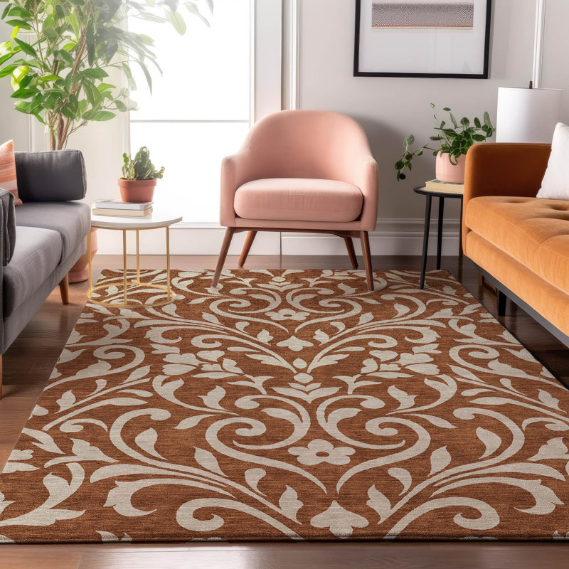 Premium Machine Washable Prisco Paprika Rug, Rectangle 9' x 12'