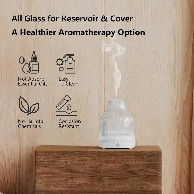Elegant Glass Reservoir Essential Oil Diffuser 200ML, One Button Control Glass Diffuser With Rainbow Colours For Home Office Bedroom Gift