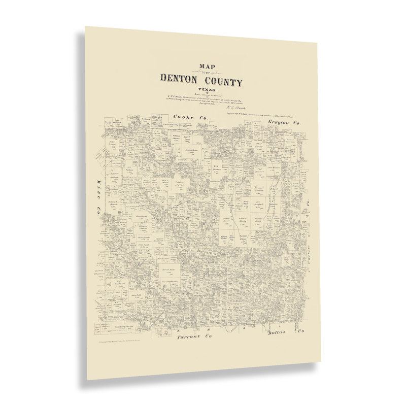 " 1879 Denton County Texas Map Poster Wall Art ", 24" H x 18" W