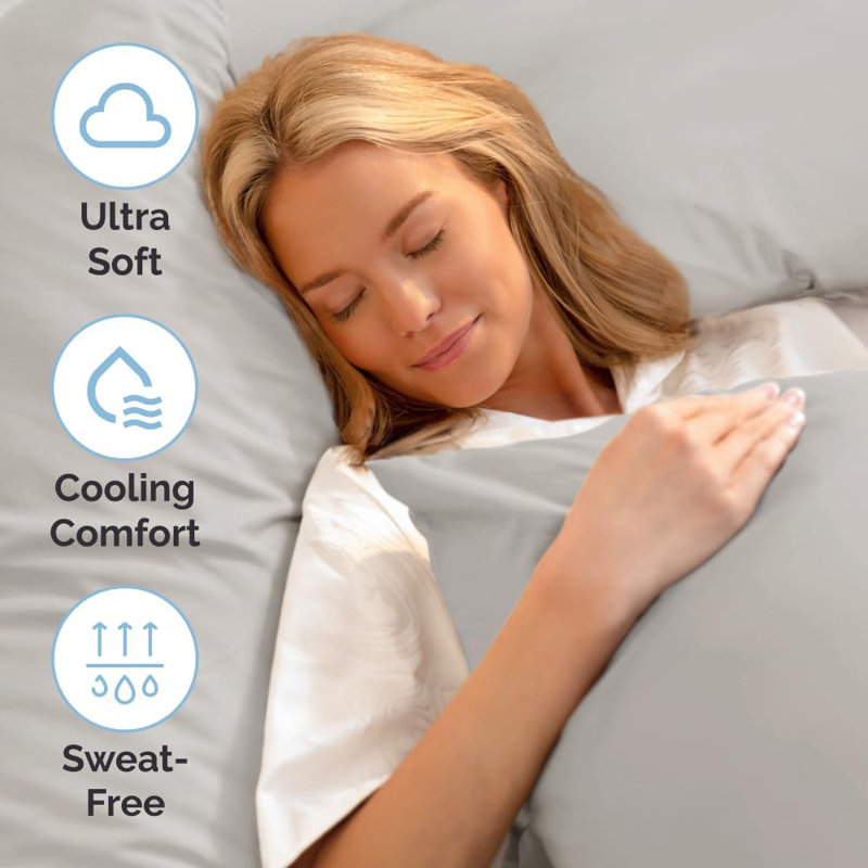 6 Piece Sheet Set, Soft Cooling Bed Sheets, Breathable & Wrinkle Free, Hotel Luxury Bedding, Light Gray