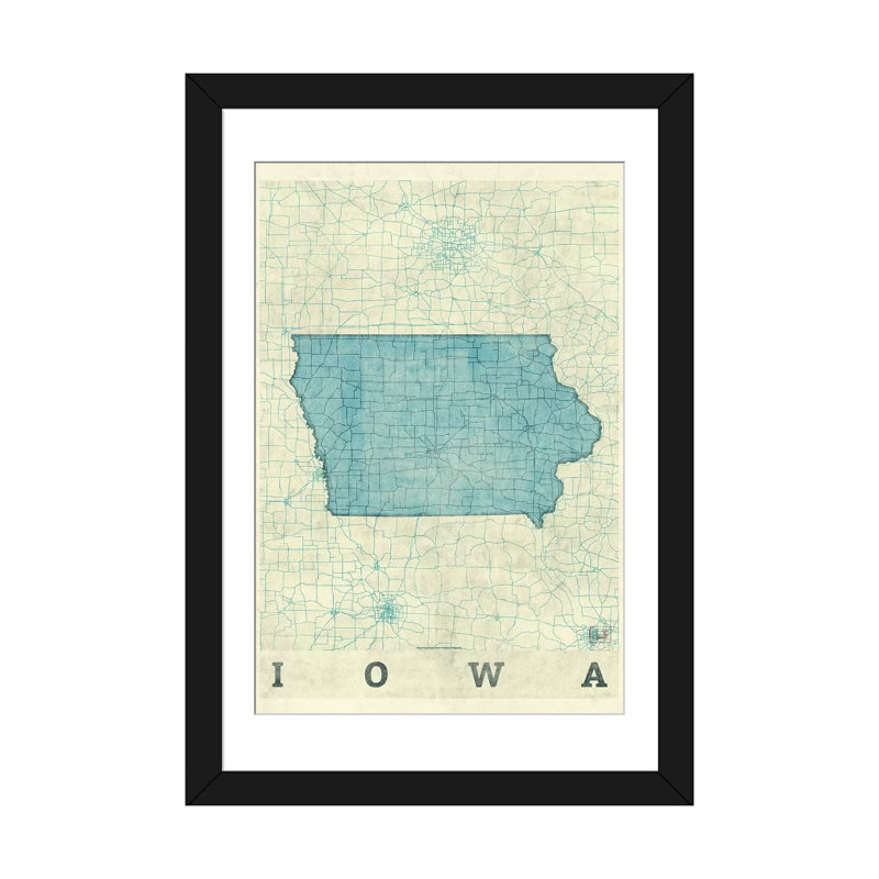« iowa map », impression sur toile, H 24 po x l 16 po x P 1 po, Papier d'art encadré noir, Blanc
