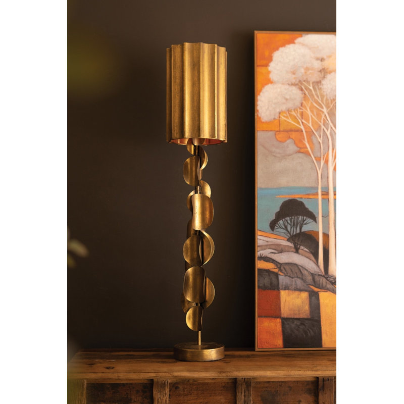  Elegant Tall Metal Table Lamp Antique Gold Finish