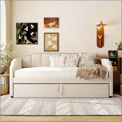 Upholstered Daybed With Pop-Up Trundle  USB Charging Ports
