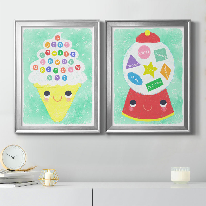«Ice Cream Alphabet», ensemble de 2 peintures sur toile encadrées, H 22,5 po x l 61 po x P 1,5 po, Argent