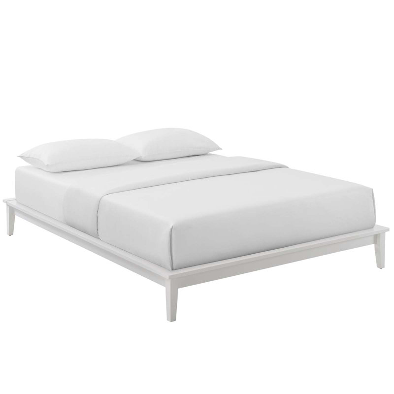 Modway Lodge Wood Platform Bed Frame, White, Queen