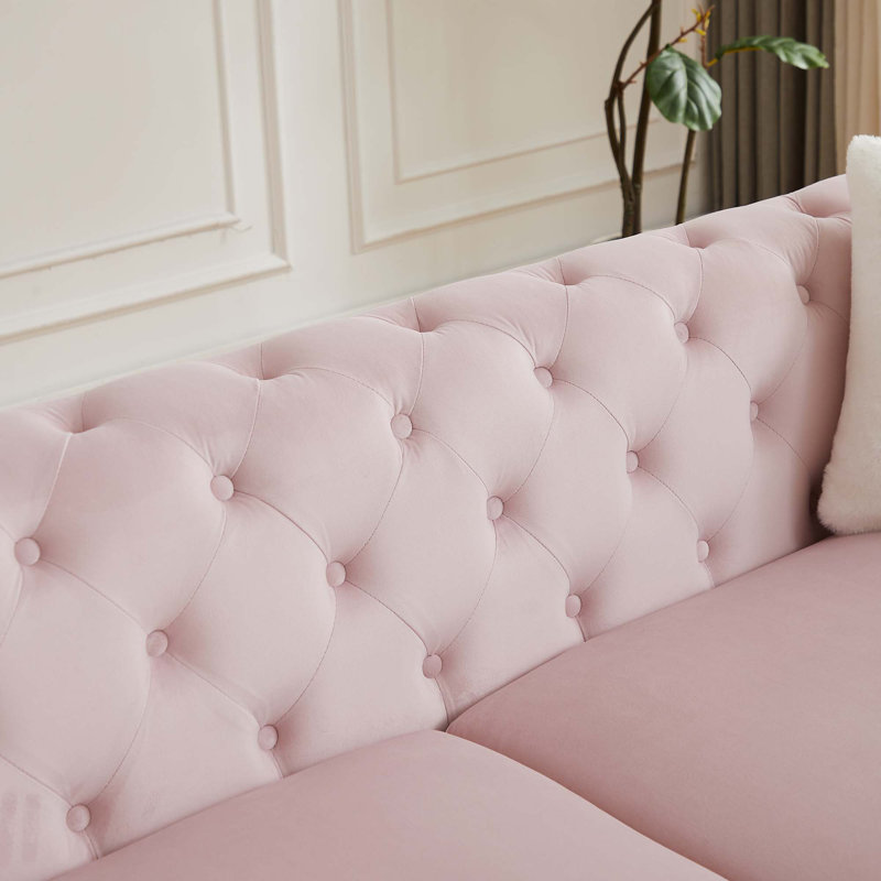 Canapé en velours de luxe avec 2 coussins, H 30,25 po x l 82,5 po x P 32,75 po, 3, Rose