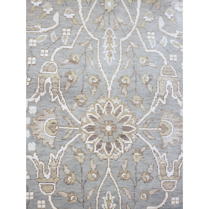 Tapis noué à la main gris et bleu unique de 9 pi 11 po x 14 pi 1 po