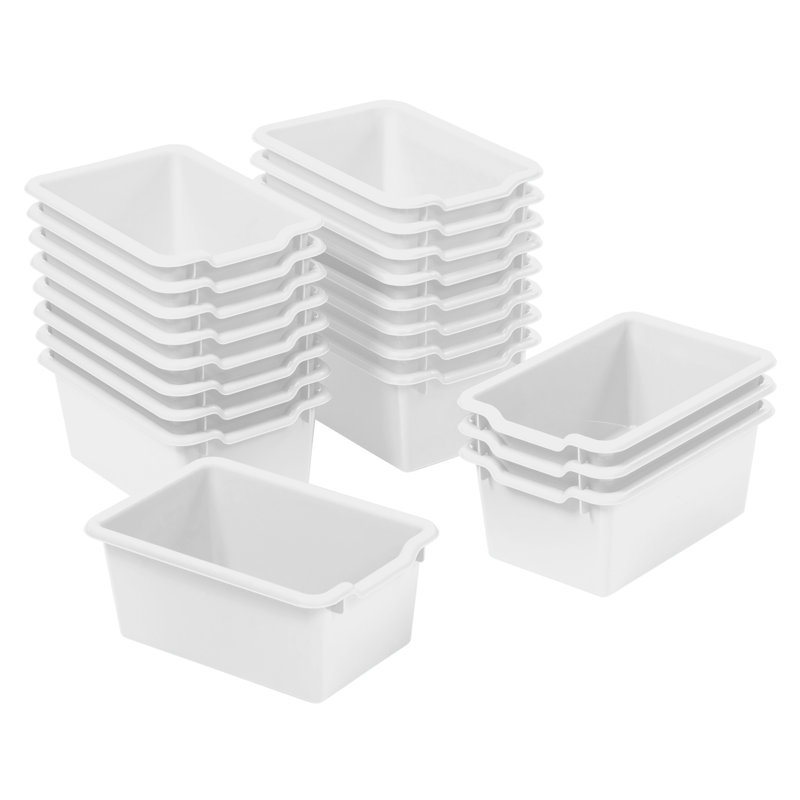 ECR4Kids Scoop Front Plastic Storage Bins, Multipurpose Organization, 20-Piece, White