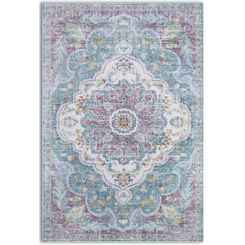 Dianeli Washable Area Rug Low-Pile No-Slip Indoor Oriental Rug, Rectangle 4' x 6'