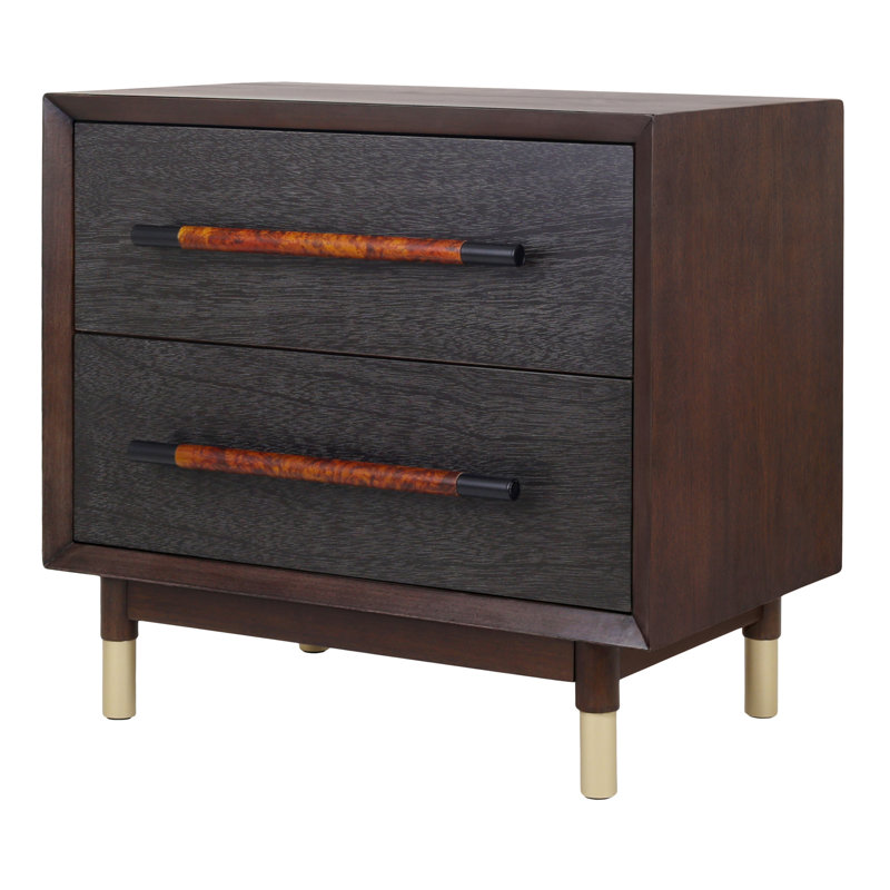 Pari Nightstand/Side Table 2 Drawers, Dark Walnut