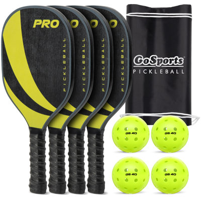 GoSports Pickleball Set with 4 Paddles, 4 Regulation Pickleballs and Carry Case - Retro