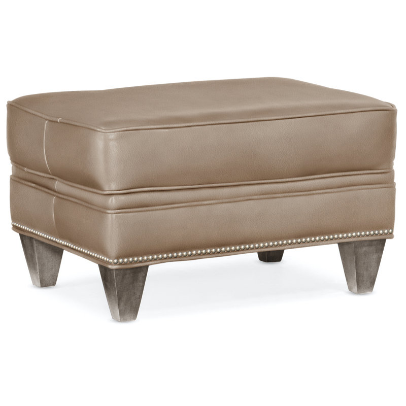 Reddish Ottoman, Stone, Anilina Cacao Genuine Leather, Pewter
