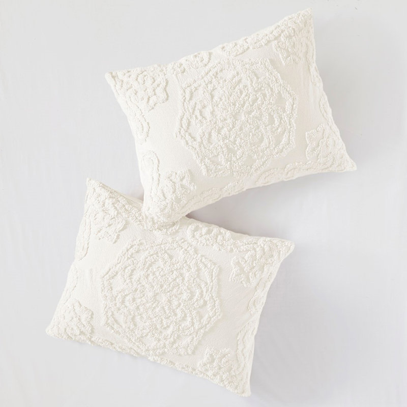 Ensemble d'édredon 2 pièces en chenille de coton blanc cassé