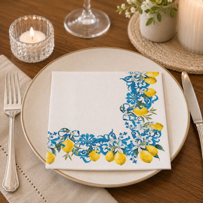 Set Of 12 Citrus Baroque Dinner Napkins