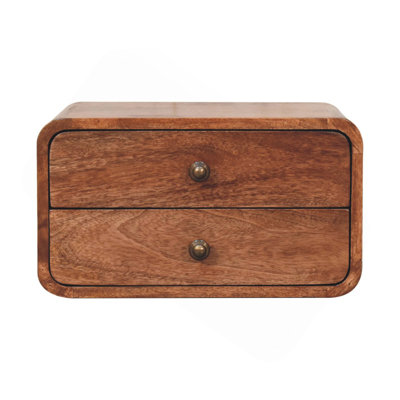 Wood Honey Caramel Floating Bedside, 2-Drawers, Brown
