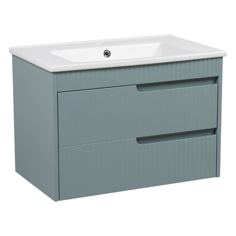 Ensemble de meuble-lavabo mural avec lavabo Jakki-W_Modern, Vert clair mat