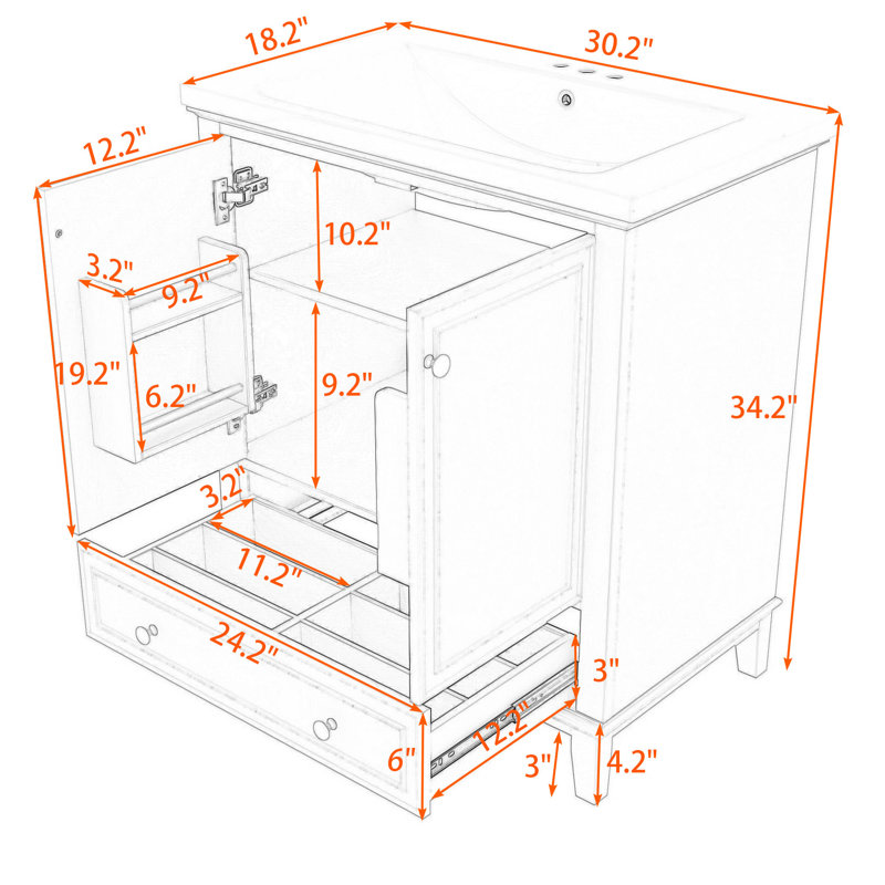 Nistor 30.2'' Single Bathroom Vanity with Ceramic Top, Gray