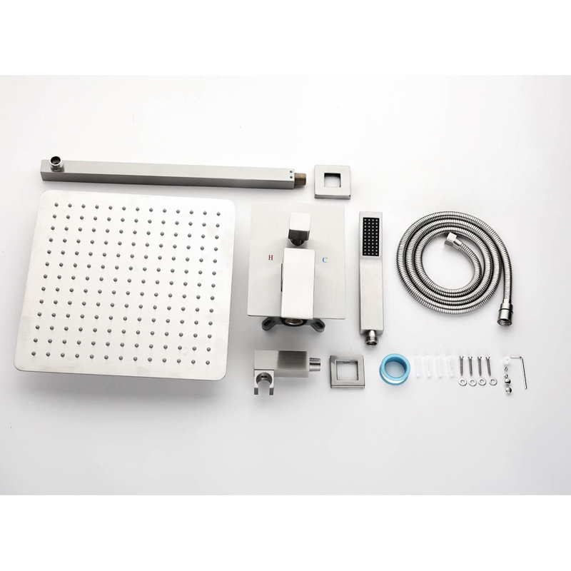 Shower With 12" Rain Head, Brass And Sus304 Construction, Air Mix Technology, Enjoyable Shower, Look Head Wall Mount Assembly, , Constructed Stainless Steel, Provide Soothing Self-cleaning Nozzle,