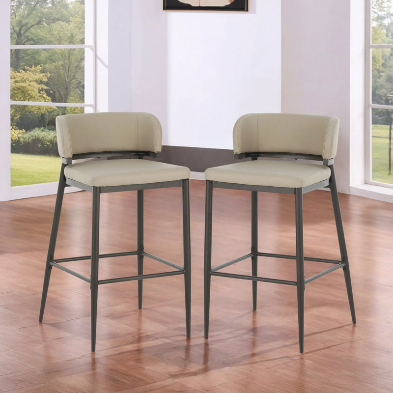 Ensemble de tabourets de bar robustes en métal et en leathaire pour un usage domestique et commercial moderne, Kaki