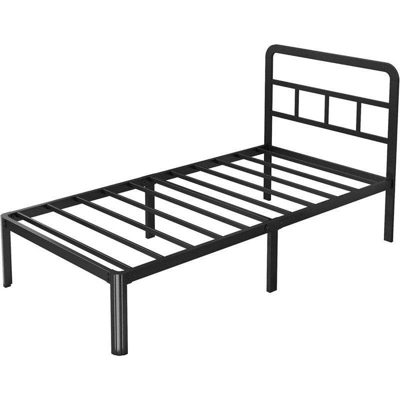 Structure de lit simple de 14 pouces avec tête de lit, structure de lit plateforme robuste en métal avec pieds d'angle arrondis, aucun sommier requis, silencieux, assemblage facile, noir