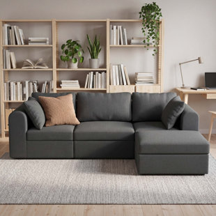 103.5" L-Shape Corduroy Cloud Couch for Living Room, 4 Seater modular sofa with ottoman, No Assembly, Black (Set of 4)