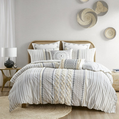 Housse de couette en coton très grand - texture chenille, imprimé, 4 coins de cravate intérieurs, mini literie douillette avec motifs géométriques, 2 taies décoratives, matériaux non nocifs