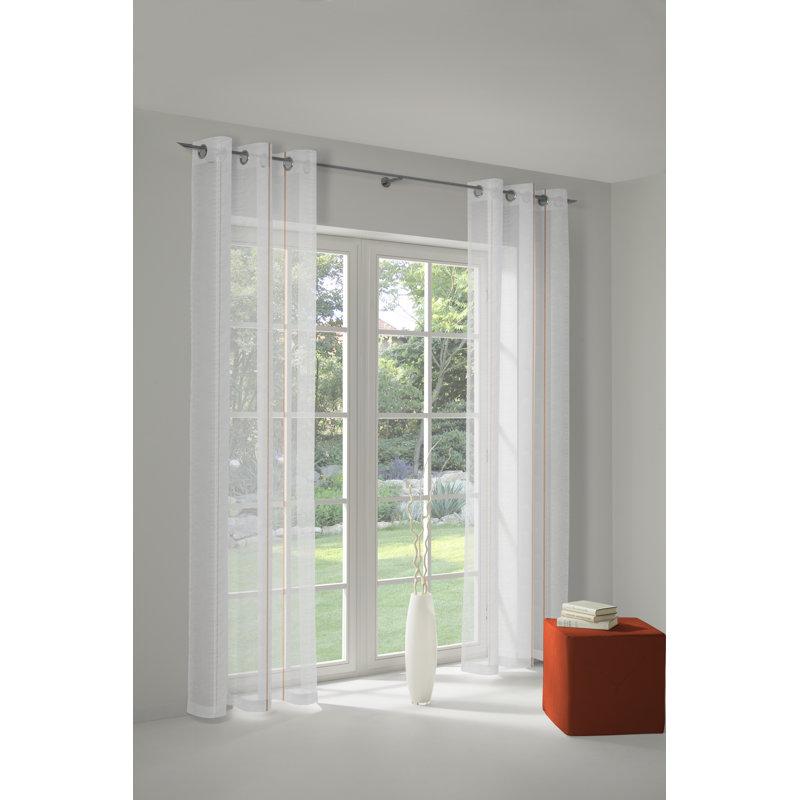 Canadice Semi Sheer Curtain Single Panel, 300 W x 245 D cm, Terracotta/White