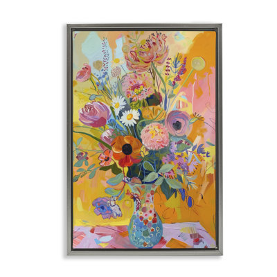 Bright Hued Mod Bouquet Framed Floater Canvas by LSR Design Studio